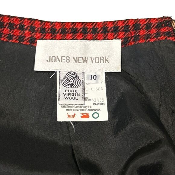 Jones New York Vintage Red and Black Houndstooth Wool Midi Skirt Size 10 - Picture 6 of 7